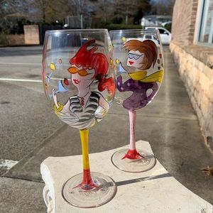 Hand Painted Wine Glass Set